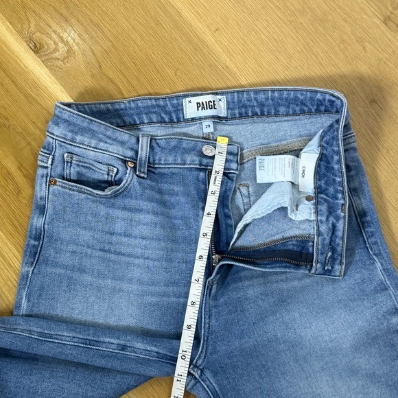 PAIGE Jeans Cindy High Rise Straight Leg Distressed Raw Hem Medium Wash size 29 - Picture 6 of 9